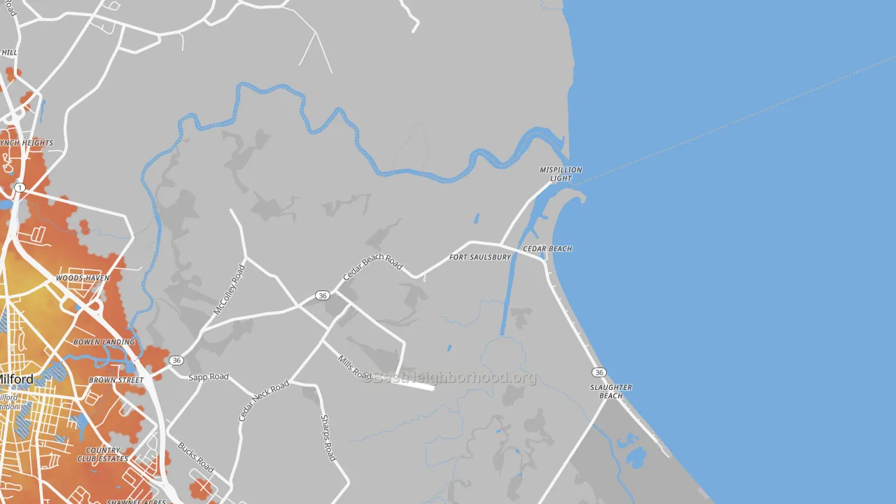 Bike Grade map of Mispillion Light, DE