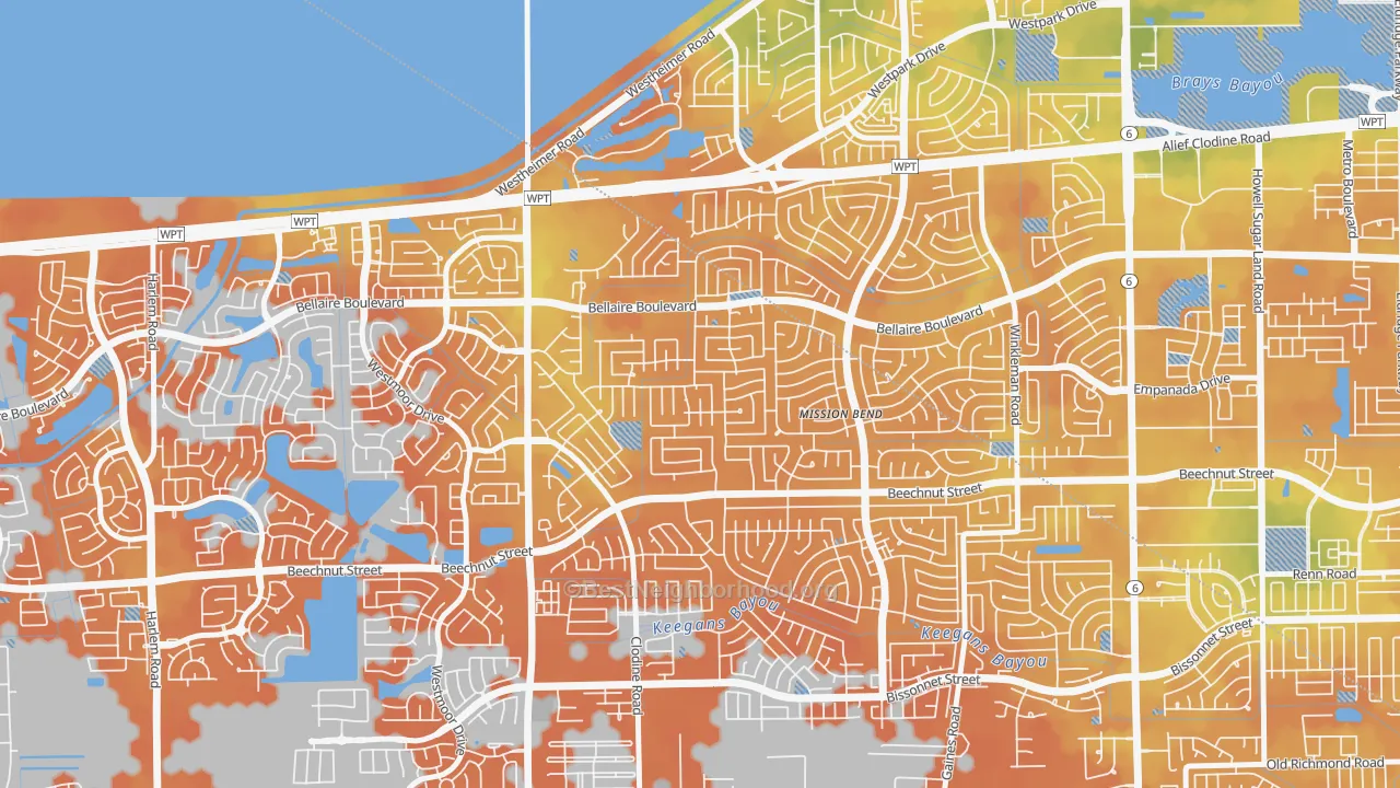 Bike Grade map of Mission Bend South, Mission Bend, TX