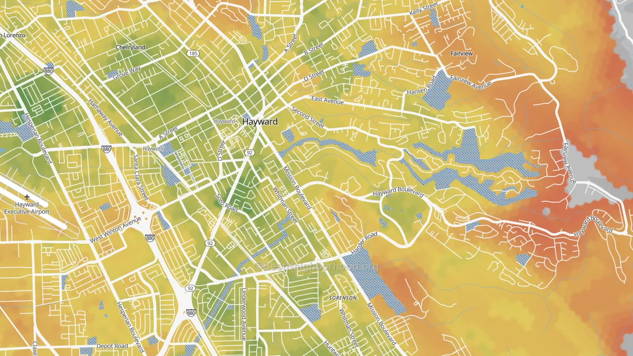 Bike Grade map of Mission-Foothill, Hayward, CA