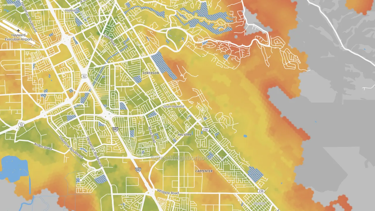Bike Grade map of Mission-Garin, Hayward, CA