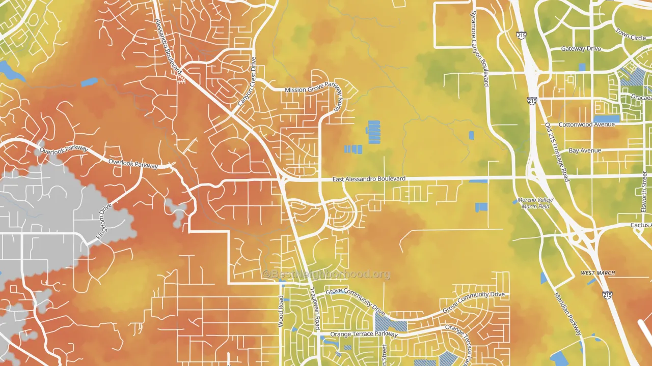 Bike Grade map of Mission Grove, Riverside, CA