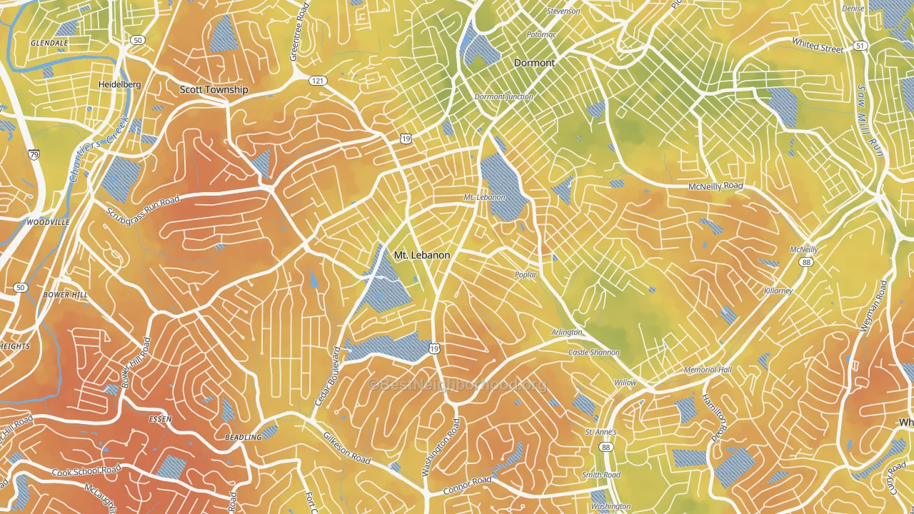 Bike Grade map of Mission Hills, Pittsburgh, PA