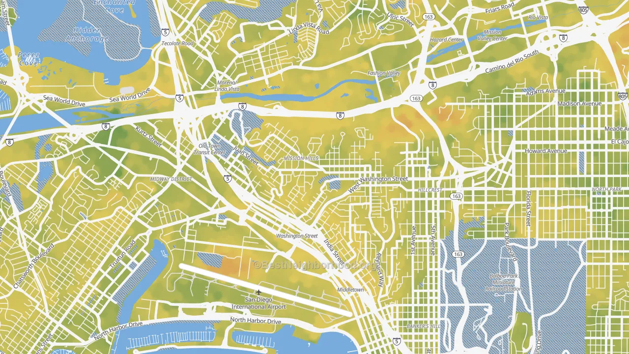 Bike Grade map of Mission Hills-San Diego, San Diego, CA