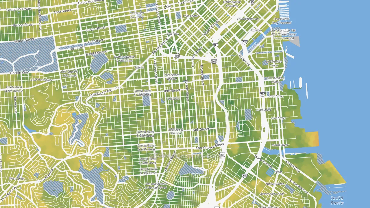 Bike Grade map of Mission, San Francisco, CA