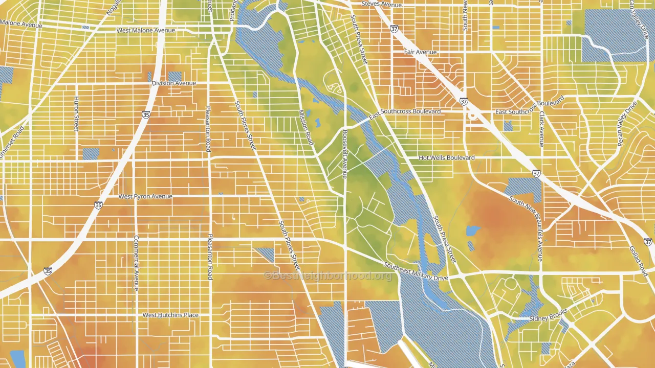 Bike Grade map of Mission San Jose, San Antonio, TX