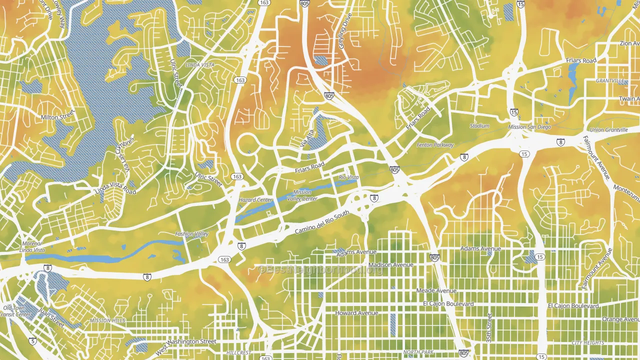 Bike Grade map of Mission Valley East, San Diego, CA