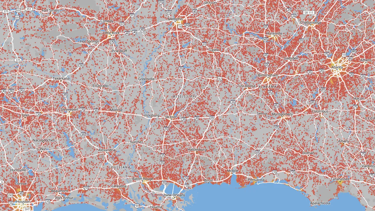 Bike Grade map of Mississippi