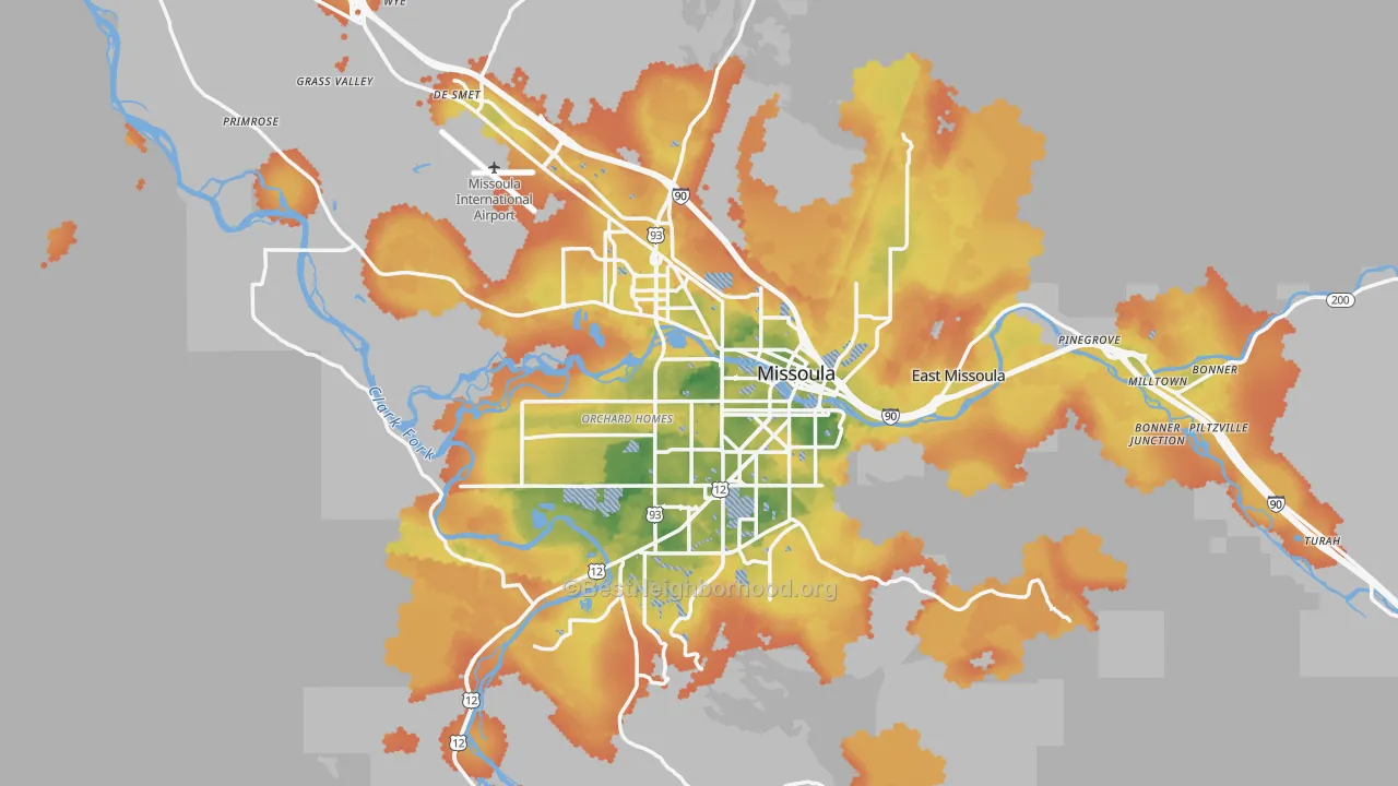 Bike Grade map of Missoula, MT