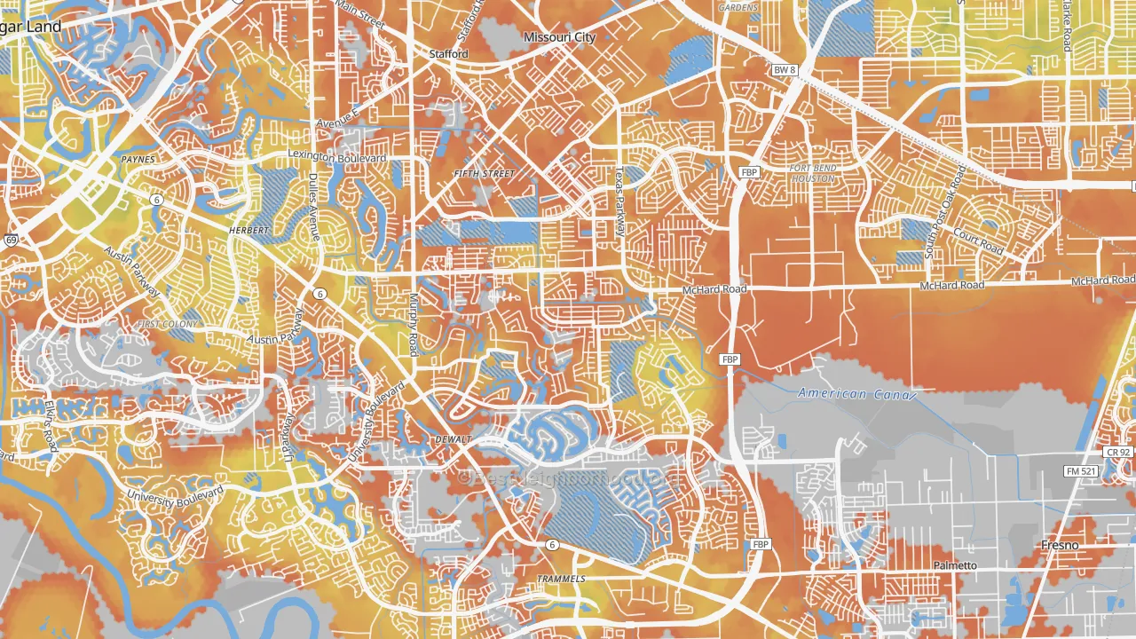 Bike Grade map of Missouri City, TX