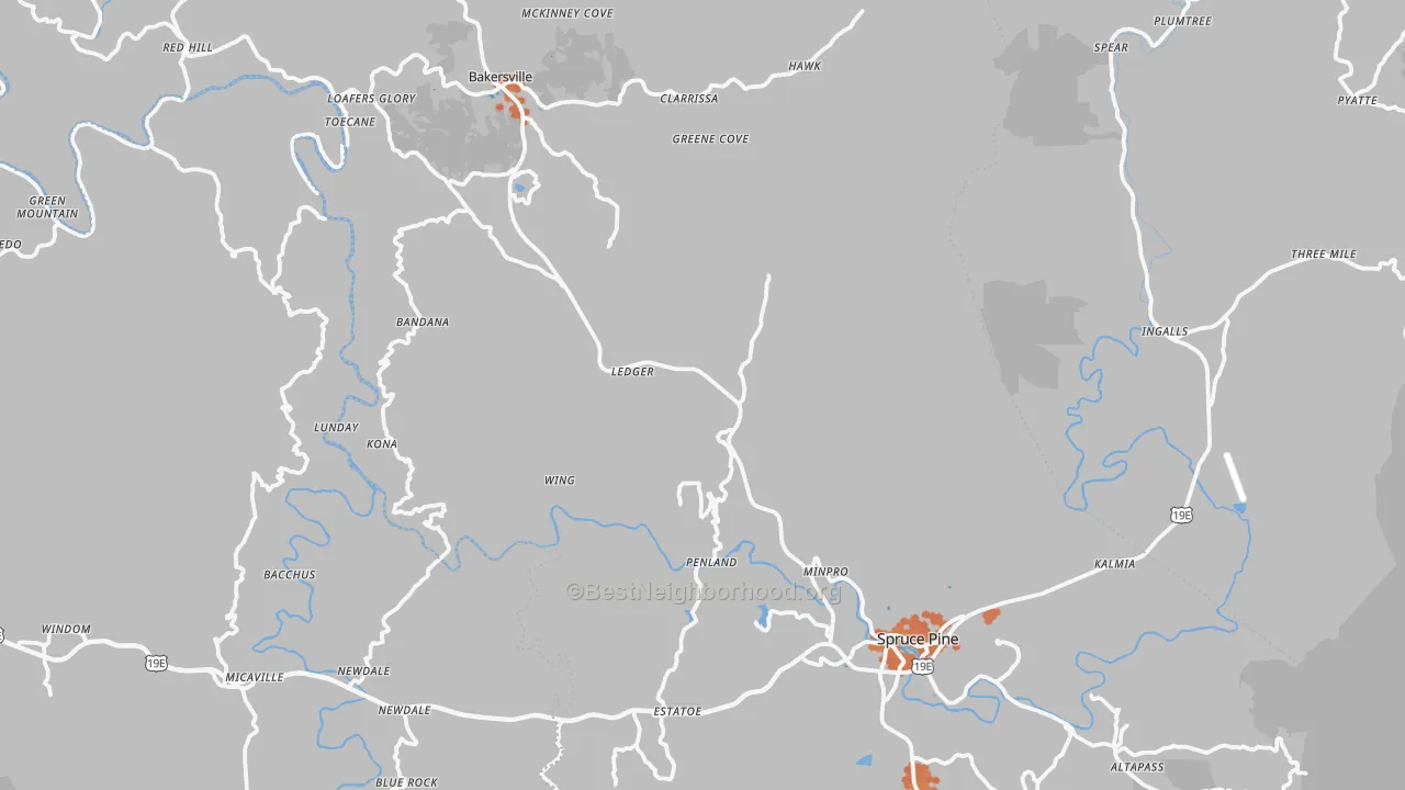 Bike Grade map of Mitchell County, NC
