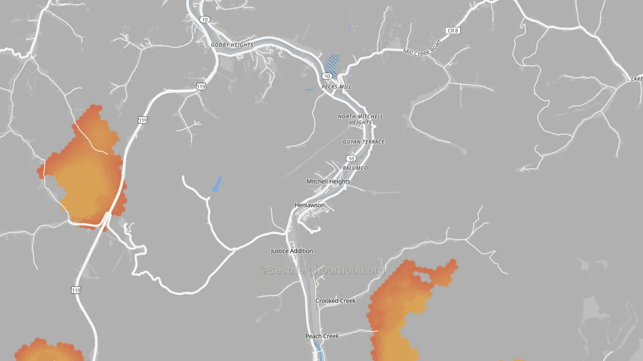 Bike Grade map of Mitchell Heights, WV