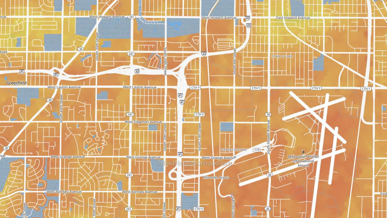 Bike Grade map of Mitchell West, Milwaukee, WI