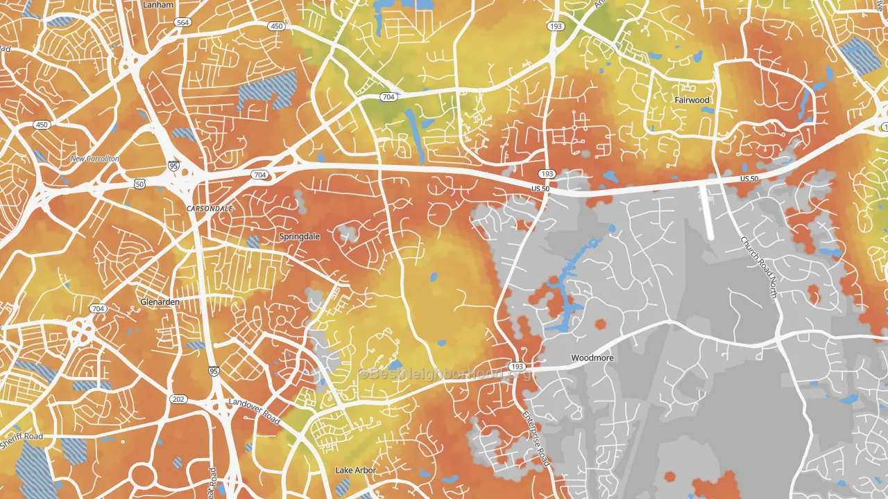 Bike Grade map of Mitchellville, MD