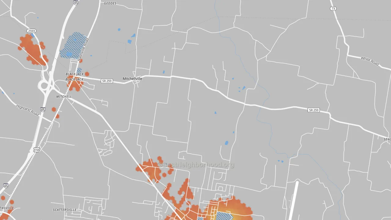 Bike Grade map of Mitchellville, TN