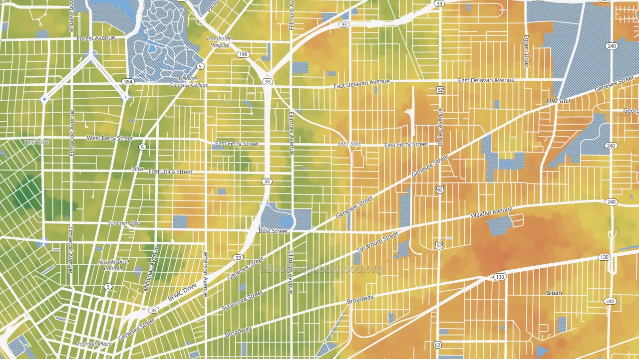 Bike Grade map of Mlk Park, Buffalo, NY