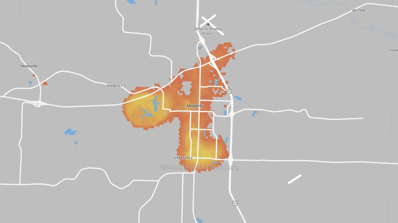Bike Grade map of Moberly, MO