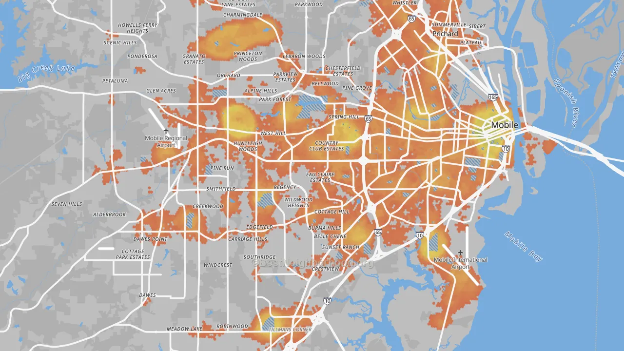 Bike Grade map of Mobile, AL