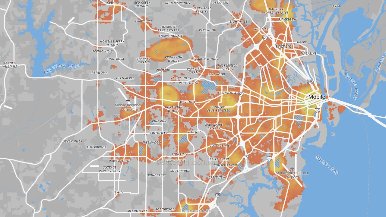 Bike Grade map of Mobile County, AL