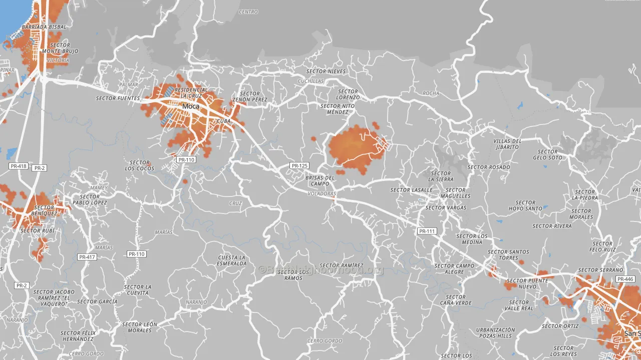 Bike Grade map of Moca, PR