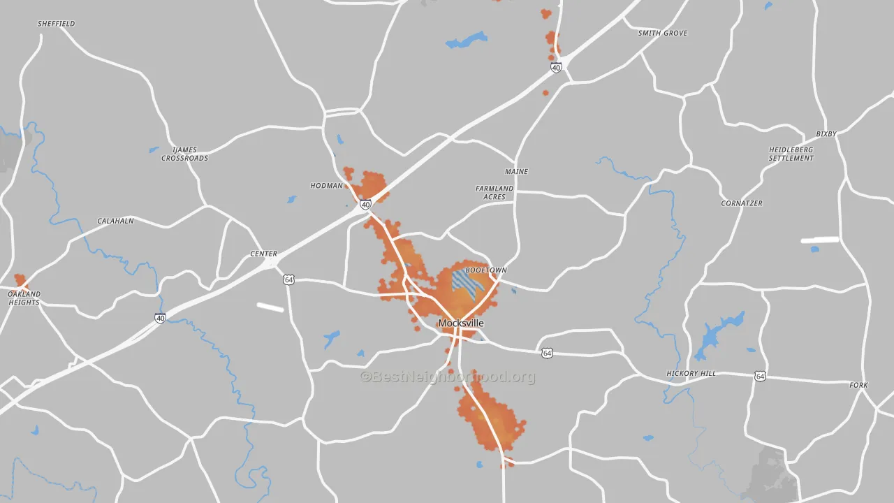 Bike Grade map of Mocksville, NC