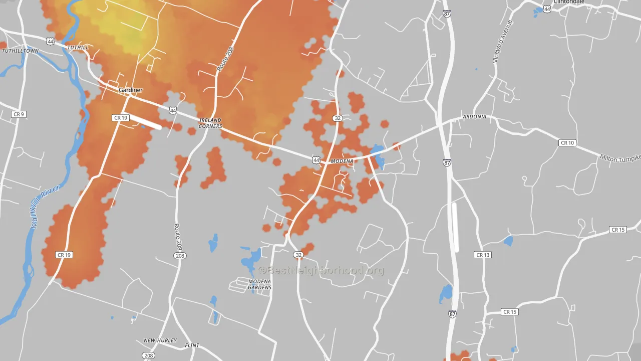 Bike Grade map of Modena, NY