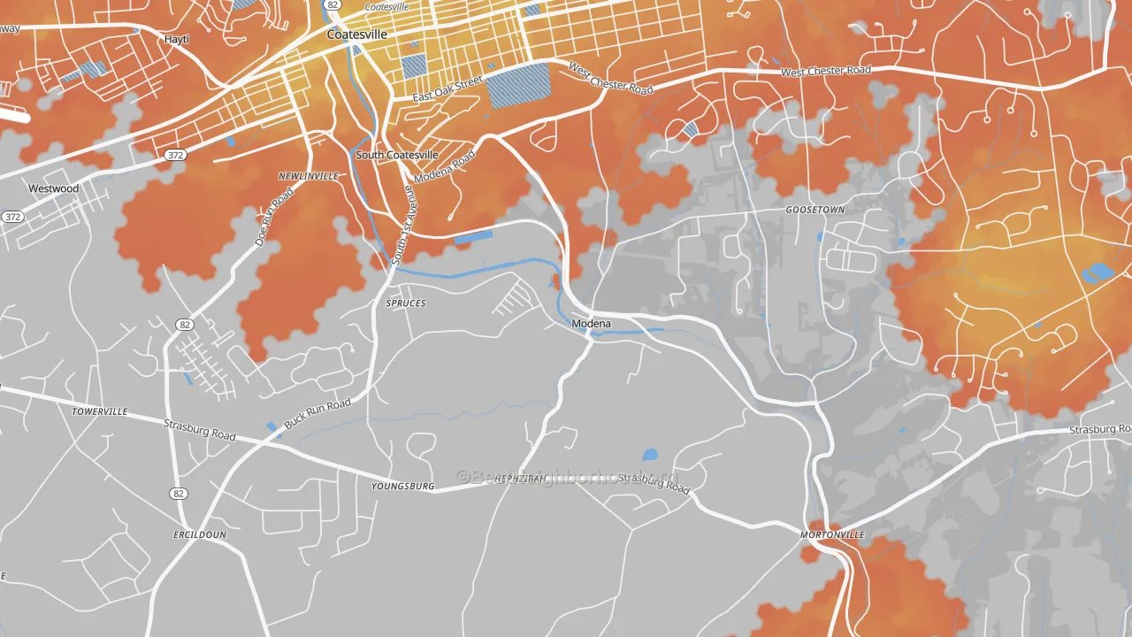 Bike Grade map of Modena, PA