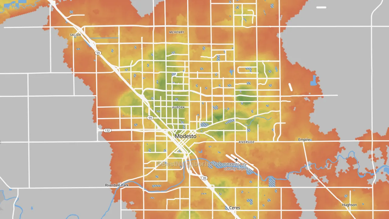 Bike Grade map of Modesto, CA