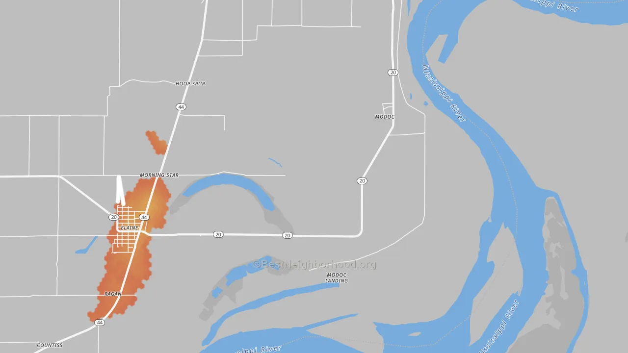 Bike Grade map of Modoc, AR