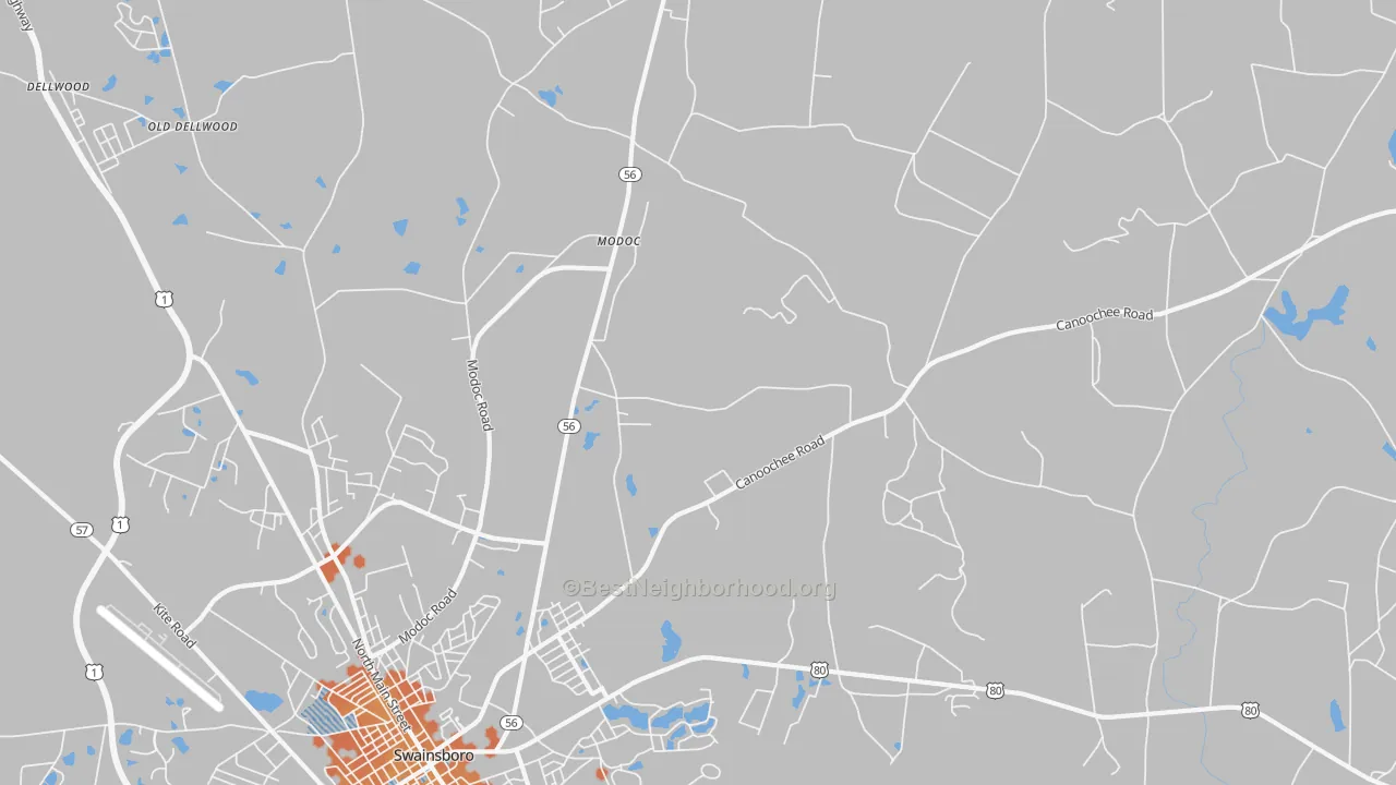 Bike Grade map of Modoc, GA