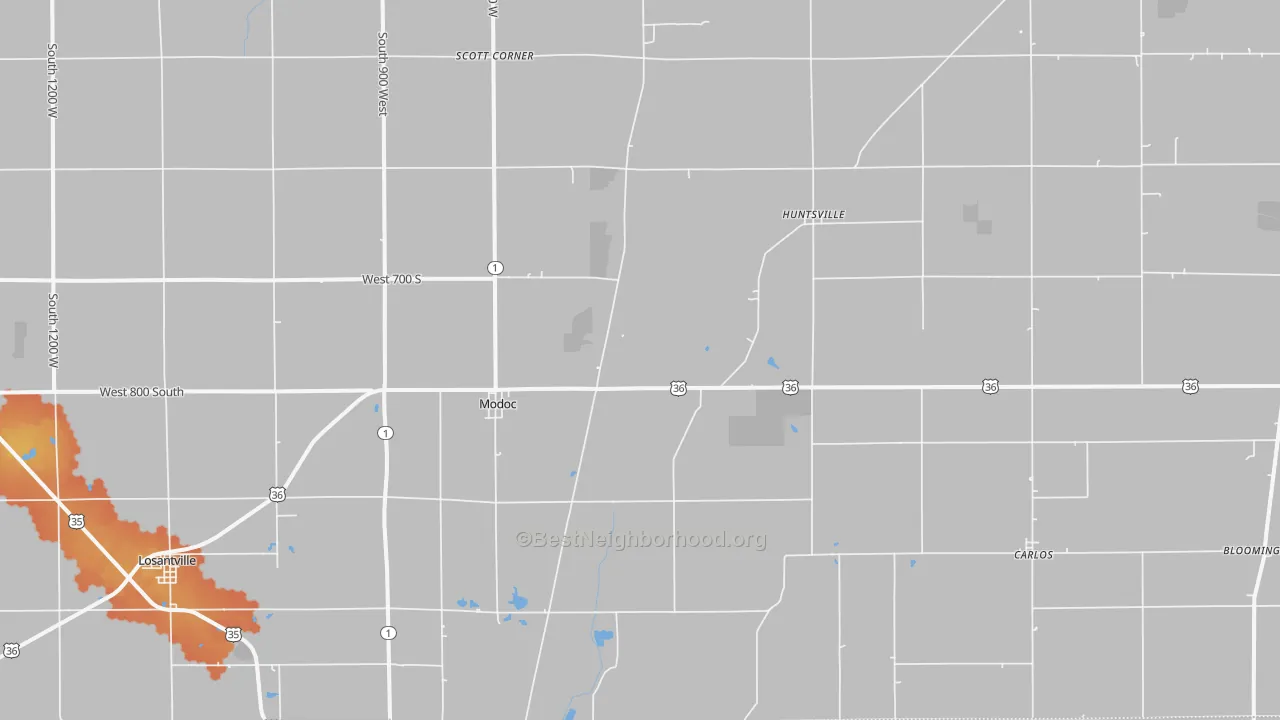 Bike Grade map of Modoc, IN