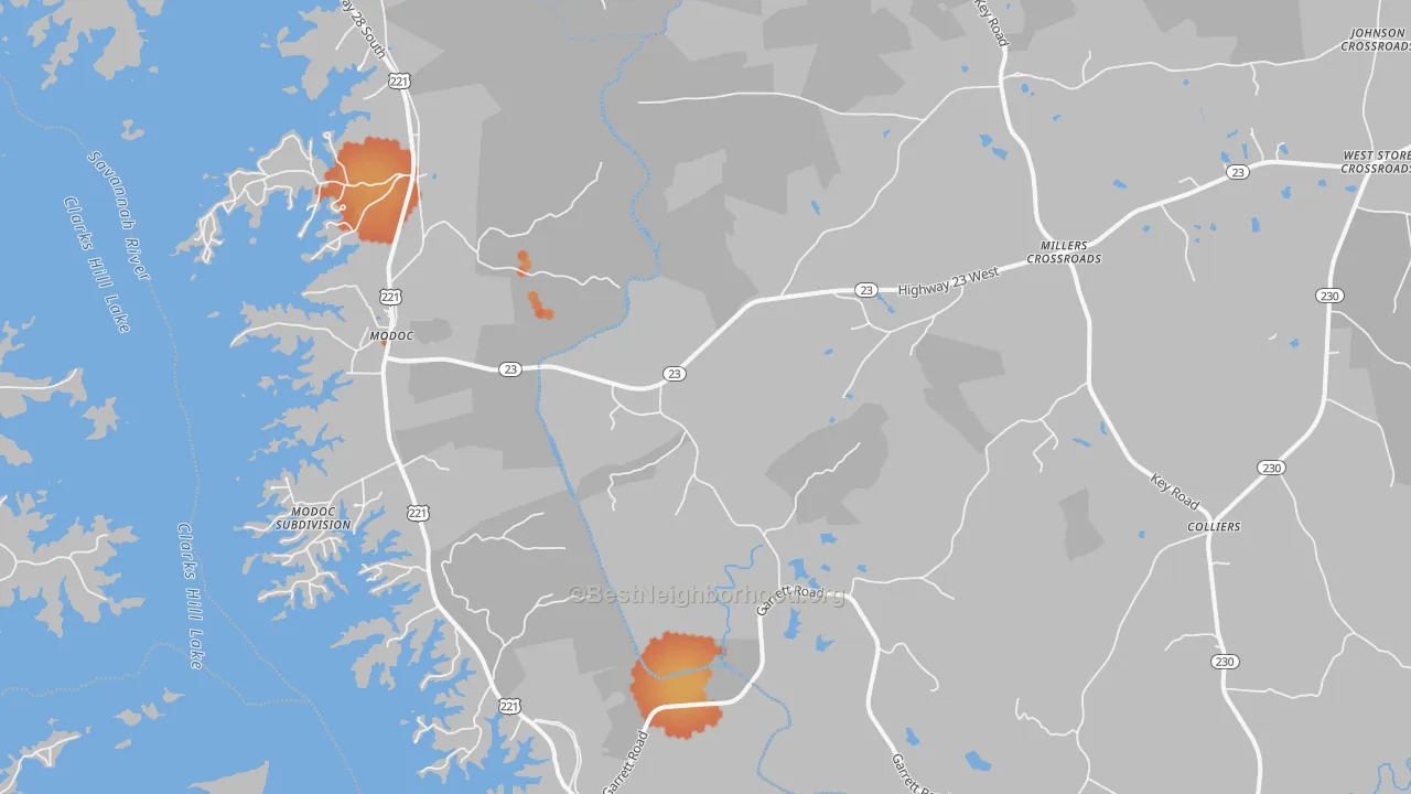 Bike Grade map of Modoc, SC
