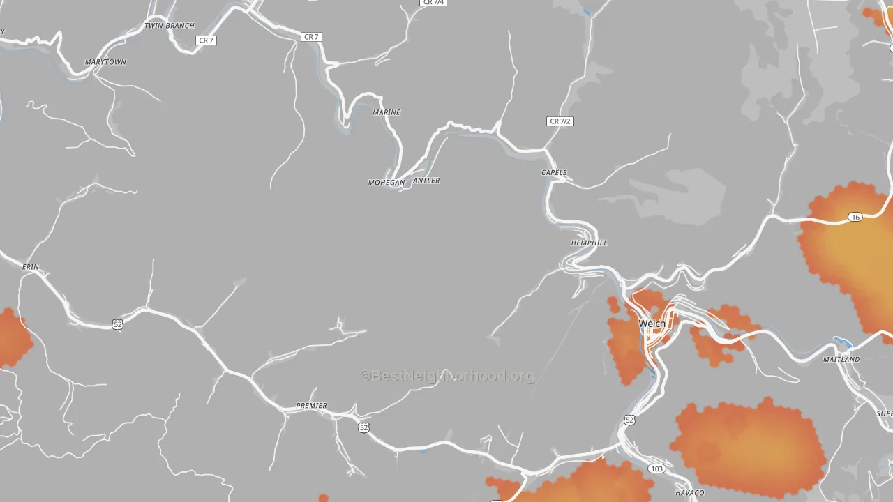 Bike Grade map of Mohegan, WV
