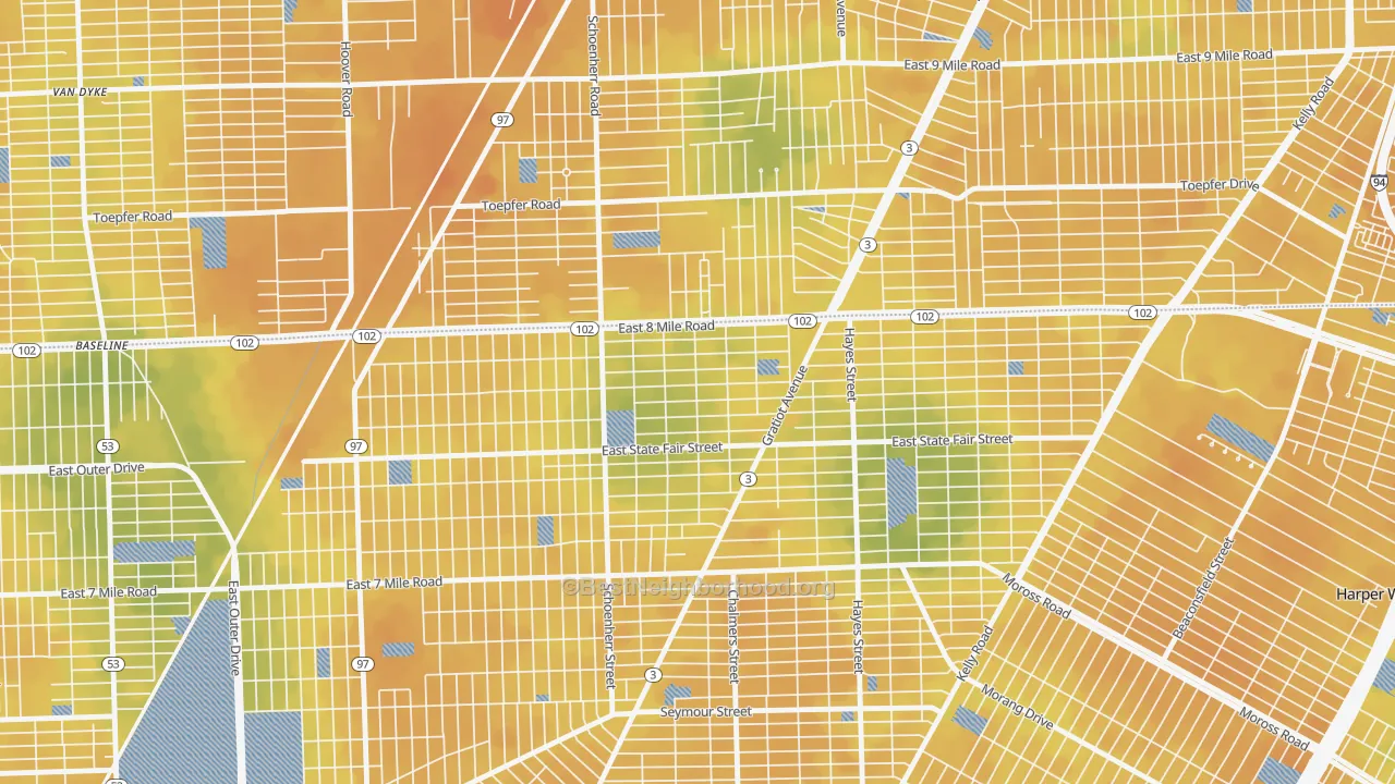 Bike Grade map of Mohican Regent, Detroit, MI