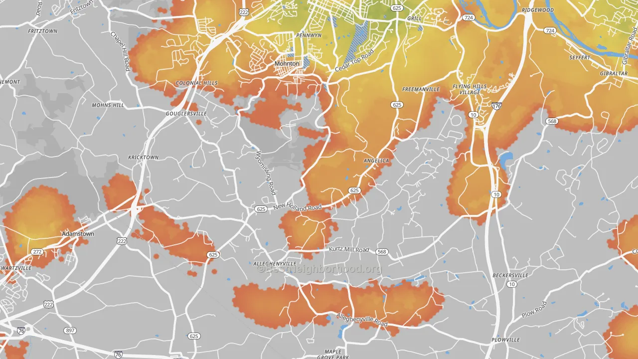 Bike Grade map of Mohnton, PA