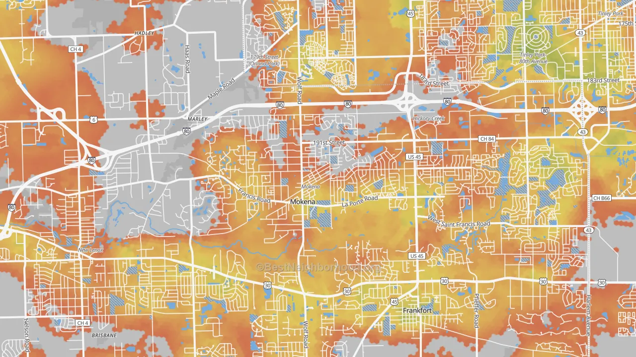 Bike Grade map of Mokena, IL