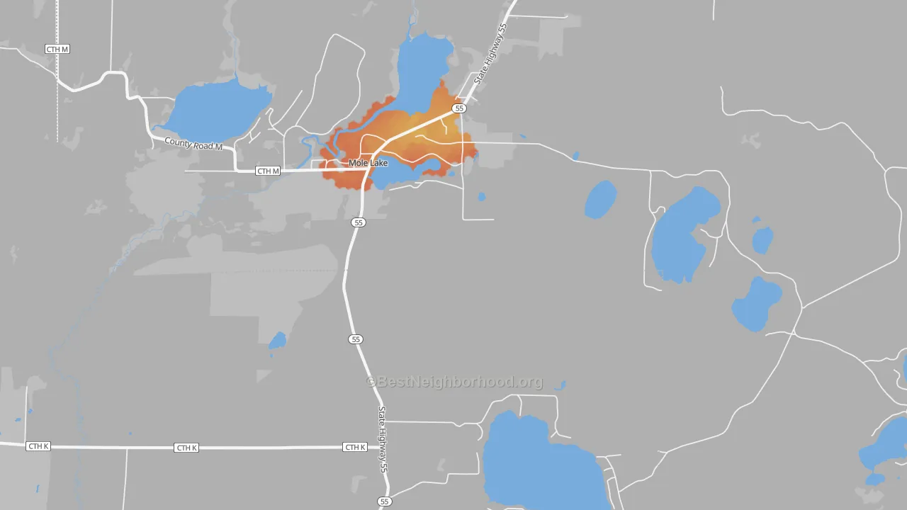 Bike Grade map of Mole Lake, WI