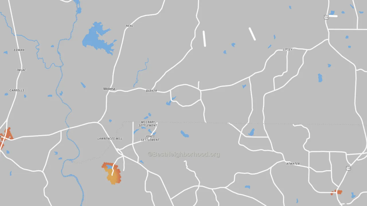 Bike Grade map of Molena, GA
