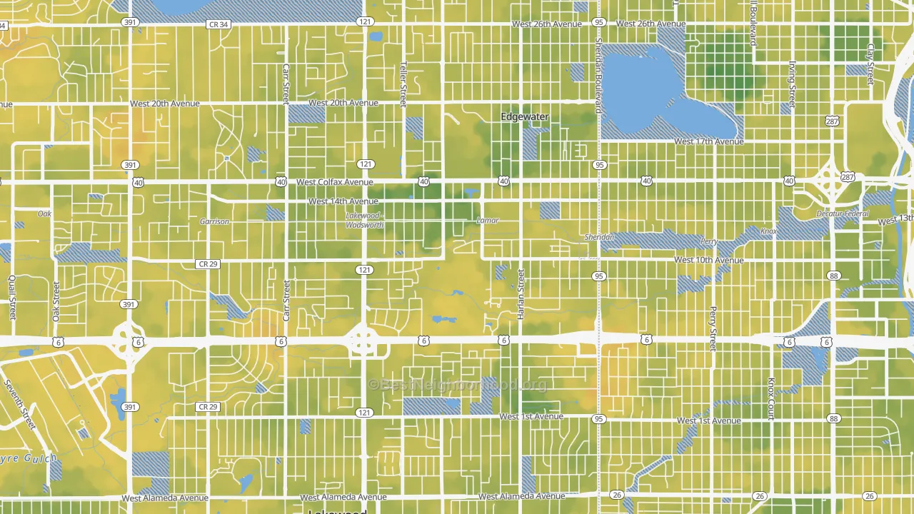 Bike Grade map of Molholm Two Creeks, Edgewater, CO