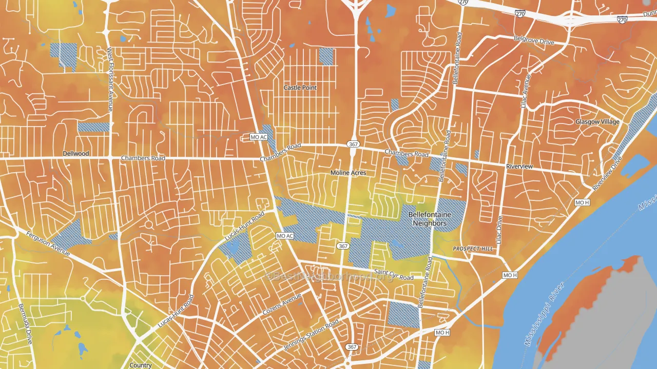 Bike Grade map of Moline Acres, MO