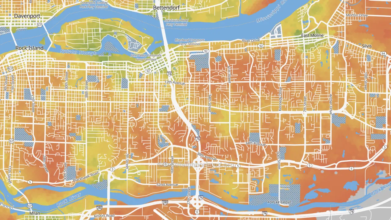 Bike Grade map of Moline, IL