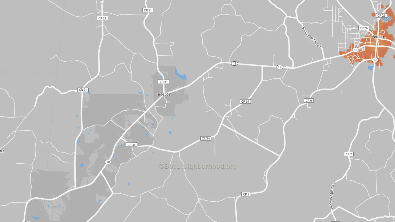 Bike Grade map of Molloy, AL