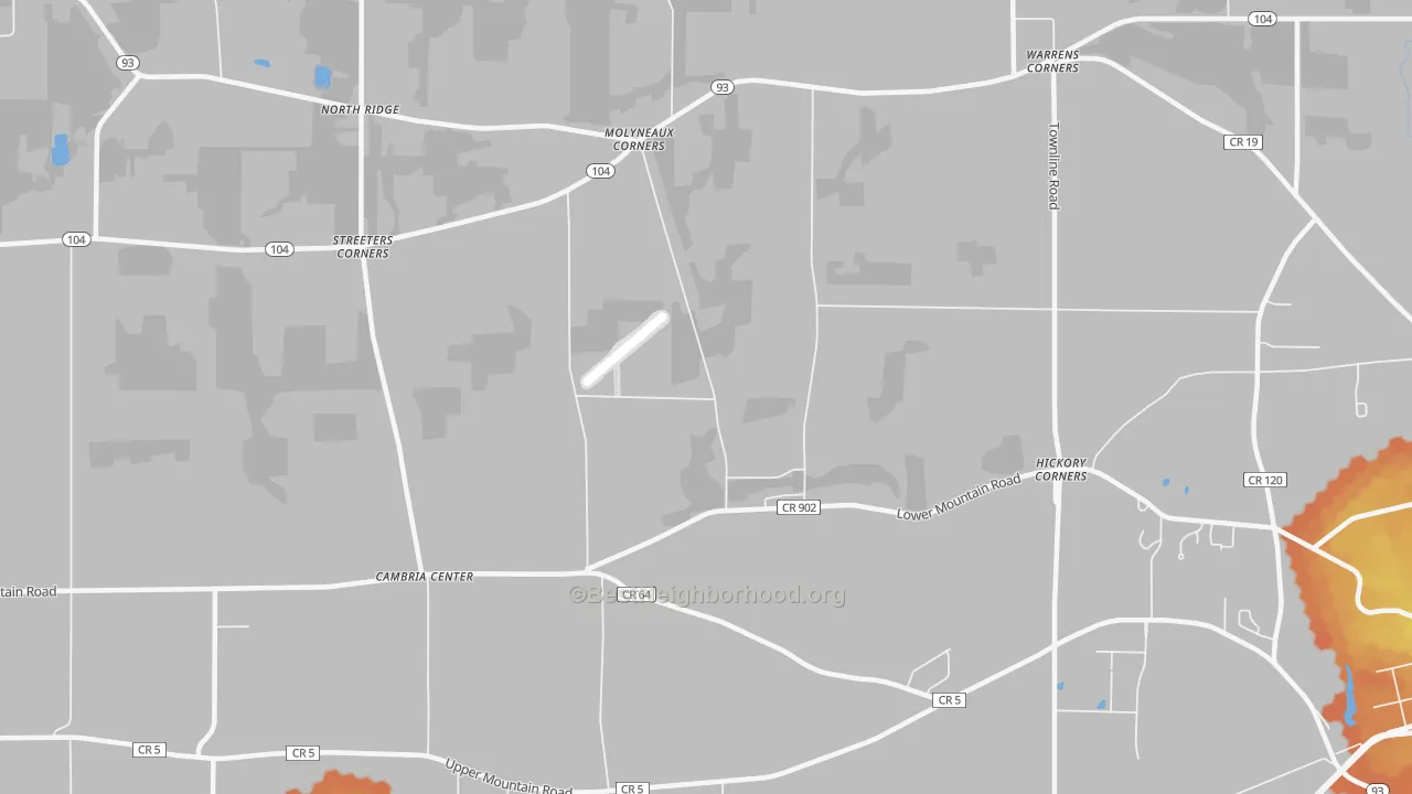 Bike Grade map of Molyneaux Corners, NY