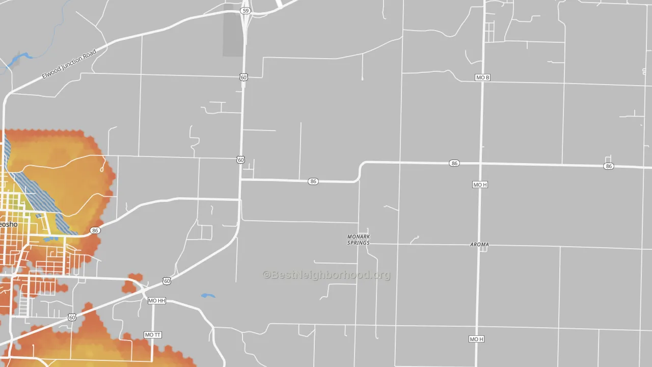 Bike Grade map of Monark Springs, MO