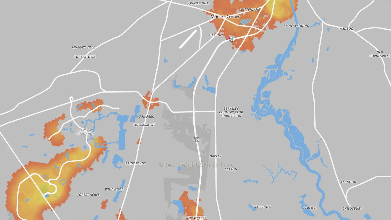 Bike Grade map of Moncks Corner, SC