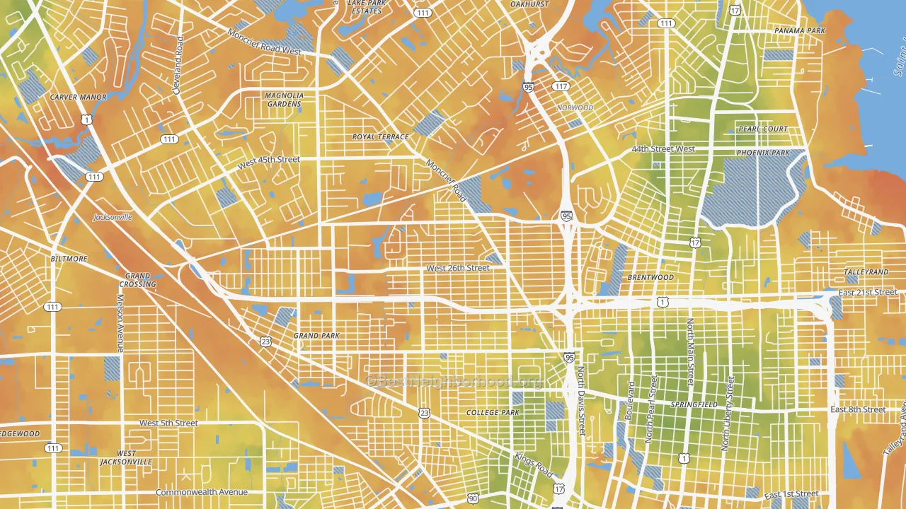 Bike Grade map of Moncrief Park, Jacksonville, FL