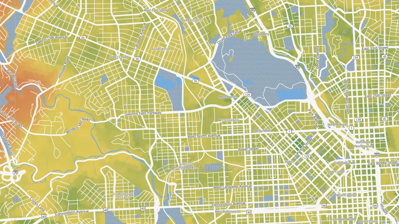 Bike Grade map of Mondawin-Walbrook, Baltimore, MD
