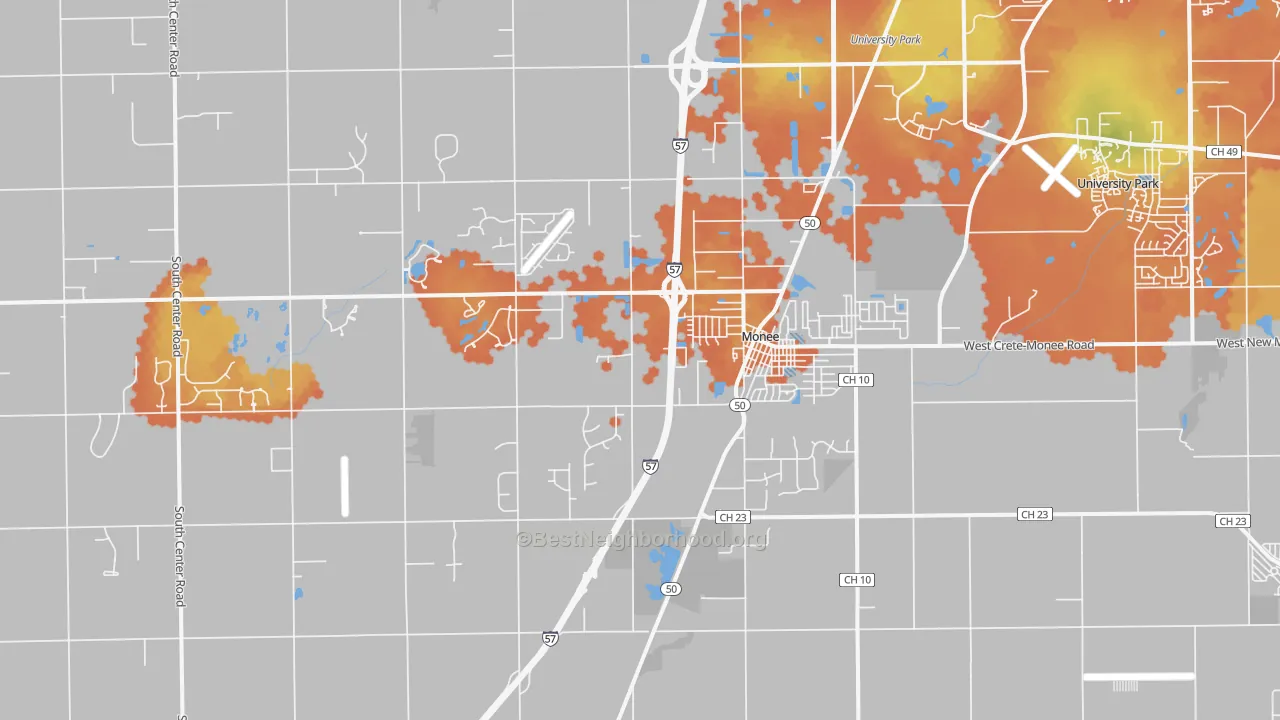 Bike Grade map of Monee, IL
