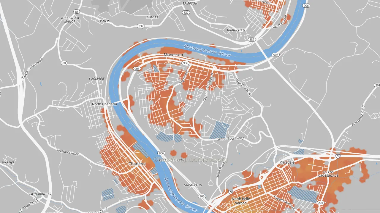 Bike Grade map of Monessen, PA