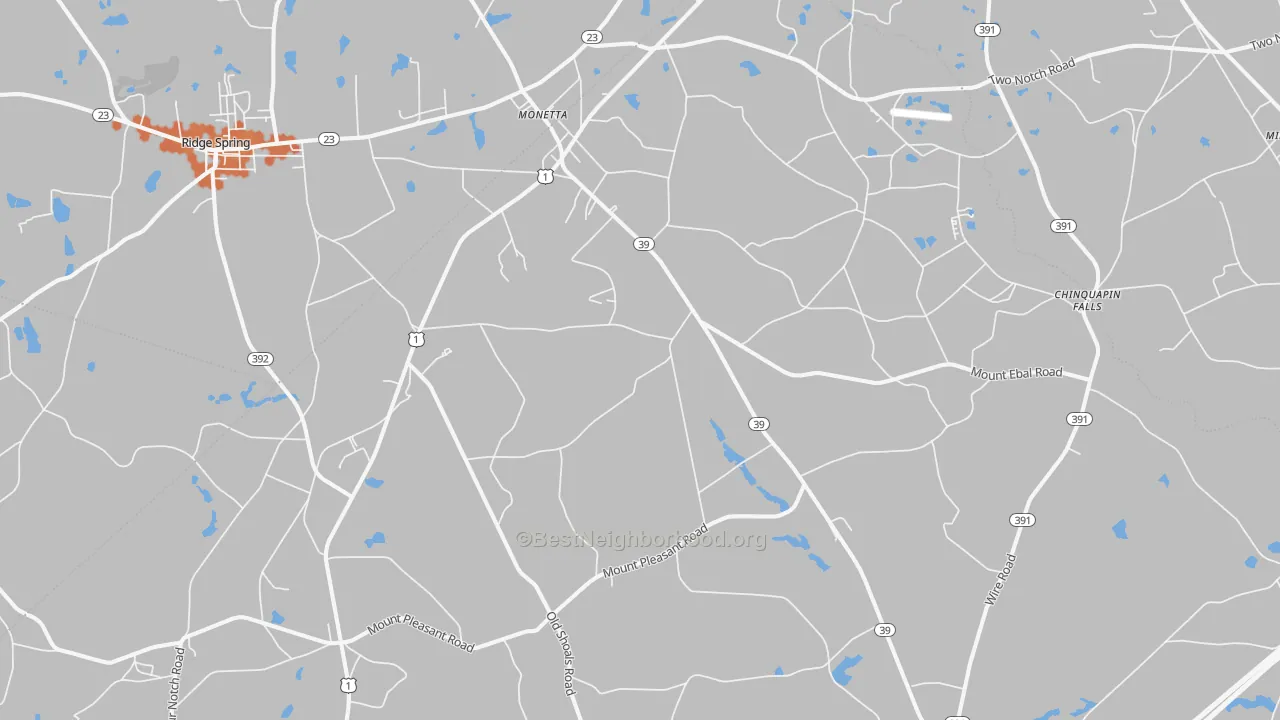 Bike Grade map of Monetta, SC