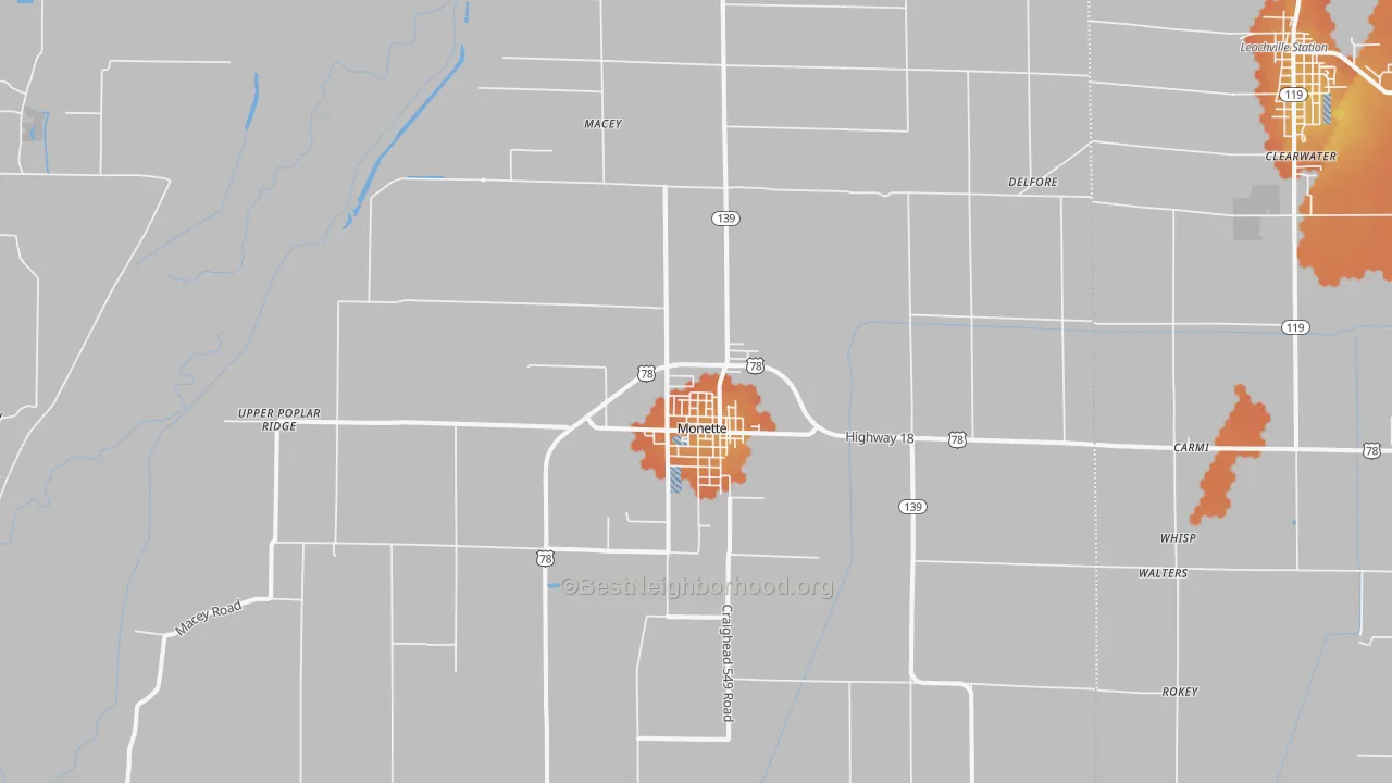 Bike Grade map of Monette, AR